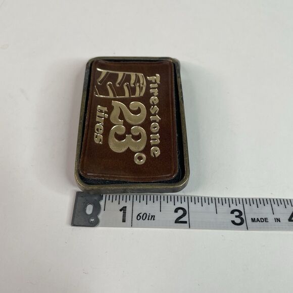 Vintage Firestone 23 Degree Tire Belt Buckle, Metal And Leather, - Picture 5 of 5